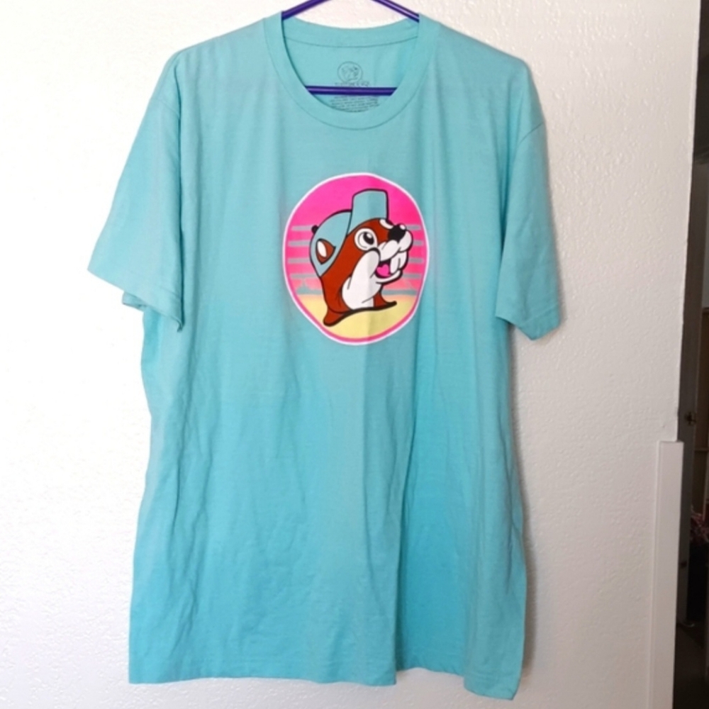 Buc-ee's Aqua T-Shirt with Cartoon Graphic